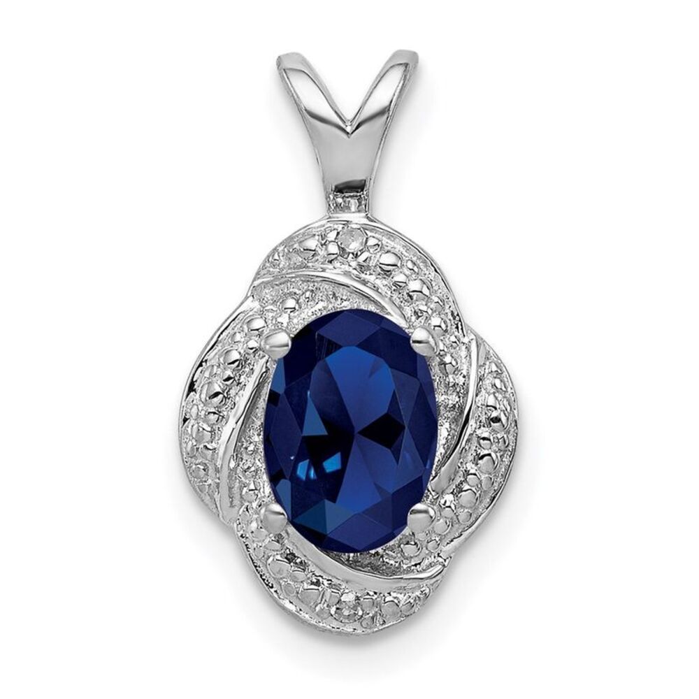 Rhodium Plated Sterling Silver, Diamond & Lab Cr Sapphire Pendant